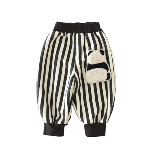 Baby Boys Girls Fleece Lined Jogger Pants Neutral Striped Thickening Cartoon Animal