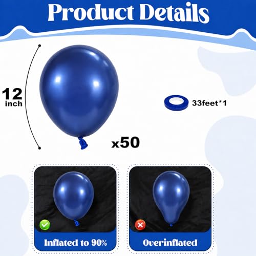 Image of Togvu Navy Blue Balloons, 50Pack 12 Inch Dark Blue Latex Party Balloons for Birthday Graduation Retirement Sports Bachelorette Party Decorations Supplies