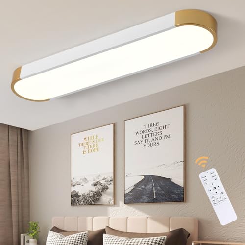 Tioolo Dimmable LED Ceiling Light with Remote 42W Kitchen Lighting Fixtures Ceiling White and Gold Long Ceiling Light Fixture 27.5 Inch Flush Mount Ceiling Lights for Kitchen Dining Room Hallway by Tioolo - Used condition - US$59.14