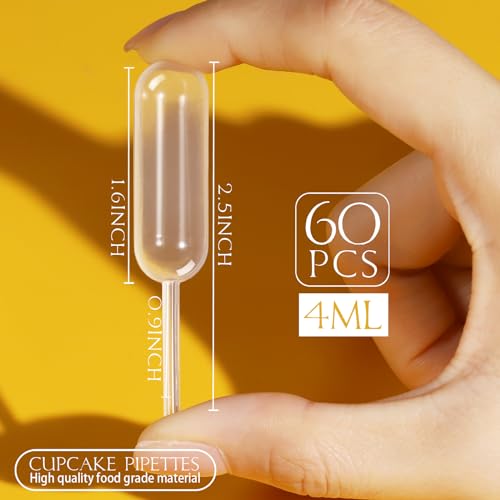 Image of Teenitor Cupcake Pipettes, 60Pcs 4ml Alcohol Infuser Plastic Pipettes Dropper Squeeze Dropper Disposable Mini Flavor Liquor Infuser for Chocolate Strawberries Cupcakes
