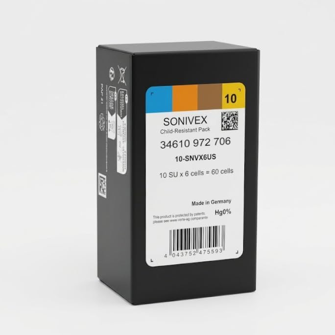 SONIVEX® Hearing Aid Batteries Size 10, PR70, Zinc-Air, Mercury Free, Made in Germany, 60 Count (10 Packs of 6) Size 10 Hearing Aid Batteries image 5