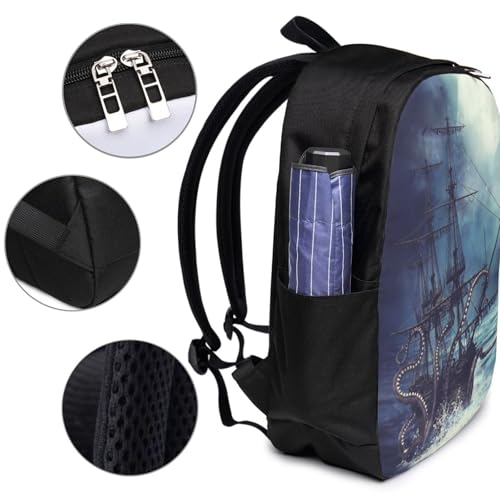Pirate Ship Octopus Tentacles Backpack, 17 Inch Travel Business Laptop Backpack With USB Port for Women Men4