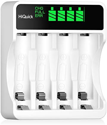 HiQuick LCD 4-slot Battery Charger for AA & AAA Rechargeable Batteries, Type C and Micro USB Input, Fast Charging Function, Intelligent Battery Detection Technology, AA AAA Battery Charger