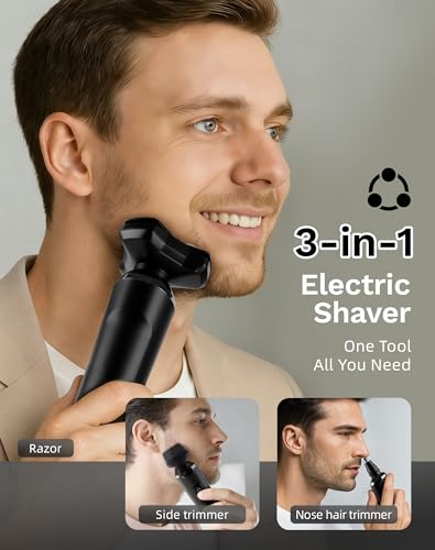 Utk Electric Razor For Men Cordless, 3 In 1 Mens Shaver, IPX7 Waterproof Electric Shaver With Nose/Sideburns, Wet & Dry, Fast Charging & Sensitive Skin Care, Led Display, Ideal Gifts For Men - 2