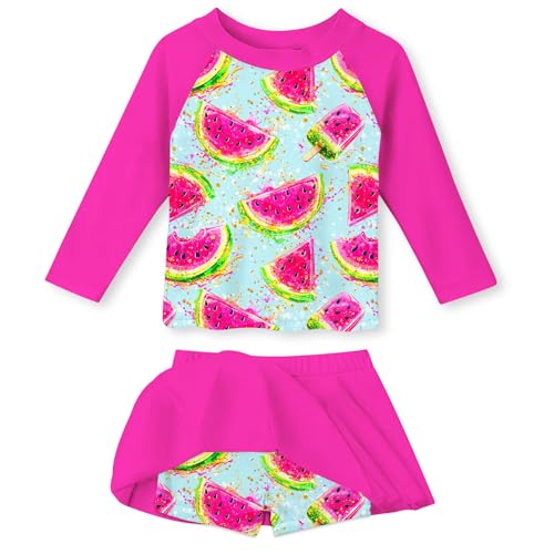 Image of Idgreatim Girls Swimsuit Rash Guard Set Long Sleeve Two Piece Bathing Suit 3-10 Years