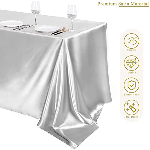 Image of TURSTIN 4 Pack Silver Satin Tablecloth 102 x 58 Inch Overlay Table Cover