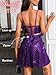 Kaei&Shi Sequin Mini Dress,Deep V Backless Sexy Dresses for Women,Sparkly New Years Cocktail Party Vegas Outfits Dark Purple X-Large