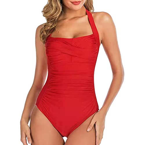 Genérico BañAdor BañAdores Mastectomia Traje de baño de Bikini Multicolor Retro drapeado sin Espalda Sexy para Mujer Bikini Talla Grande Mujer Traje De BañO (Red, L)