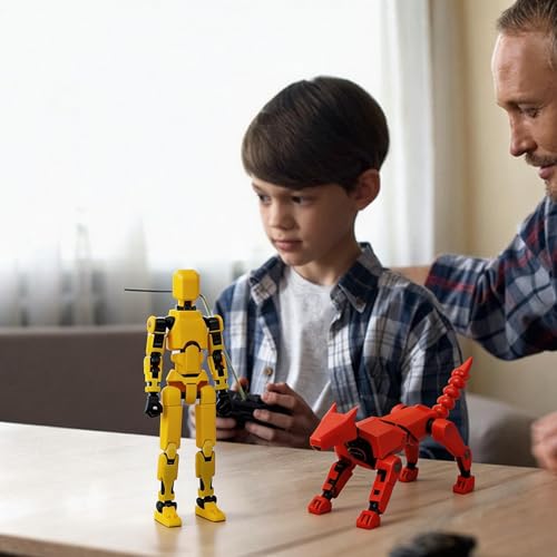 2pcs T13 Action Figures T13 Actionfigur Roboter aktivitätsmodell Action Figure Gegliederter Hund Roboter Actionfigur Tierisches 3D gedrucktes Model Sofas Schlafzimmern Wohnzimmern (gelb-rot)