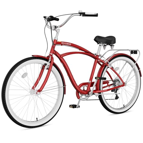 MOPHOTO Beach Cruiser Bike for Adults, 24" 26" Adult Commuter Bicycle 7-Speed, Rear Rack, Fenders, Step-Through or Classic Frame, Ergonomic Upright Design