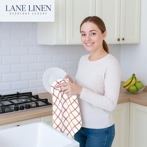 Image of Kitchen Towels Set - Pack of 12 100% Cotton Dish Towels for Drying Dishes, 18 inchx 28 inch, Kitchen Hand Towels, Absorbent Tea Towels, Premium Dish Towels for Kitchen, Quick Drying - Christmas Red