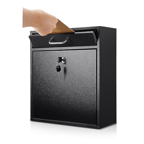 Yaocom Locking Mailbox with Key for Outdoor 12 x 10.5 x 4.7 Inches Large Wall Mount Mail Box with Lock Security Mail Drop Metal Collection Boxes Hanging Secure Postbox(Black) by Yaocom - Used condition - US$19.68