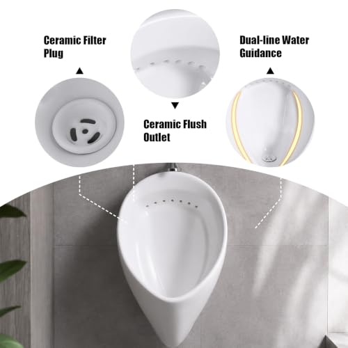 Orinal de pared, orinal cerámico con válvula manual de retardo para ahorro de agua, orinal de pared de cerámica cocida a alta temperatura con tapón de filtro cerámico para baño y sanitarios comerciales miniatura 6