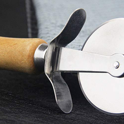 BESTONZON Cortador de bolo de pizza roda de aço inoxidável 17x6 cm, alça de madeira manual, cortador