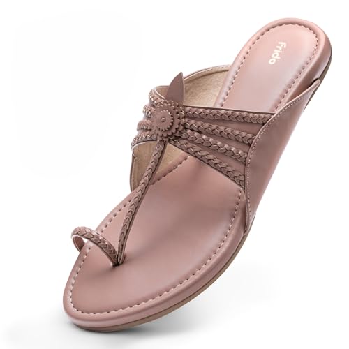 Image of Frido Women's Comfort Flat Sandals | Ethnic Style Slip-On | Super Soft Cushioned Sole, Padded Knit Upper, Breathable & Anti-Skid Zero-Drop | Available in Comfort Flat & Ethnic Kolhapuri style