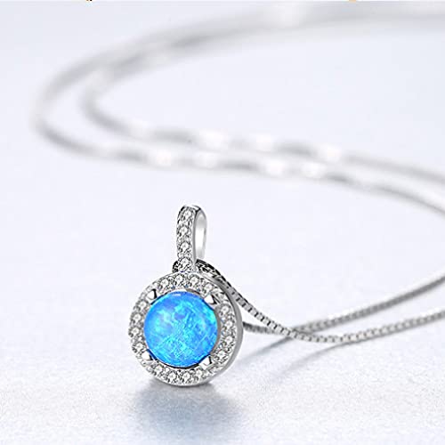Collier opale en argent 925 massif pendentif rond de prestige et chaîne scintillante