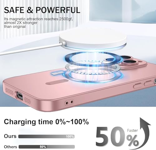 Image of DIZORO Magnetic Case for iPhone 13 Pro Max Cover [Compatible with MagSafe][Built-in Camera Lens Protector] Slim Soft Silicone Bumper Shockproof Metallic Luster Back Cover Phone Cases (Pink)