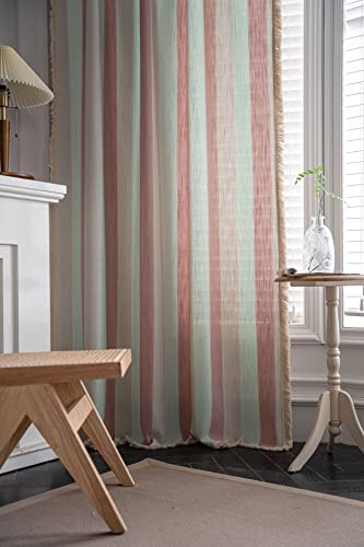 Cortinas vintage a rayas rosas para cocina y dormitorio rústico, pack de 2 unidades 2
