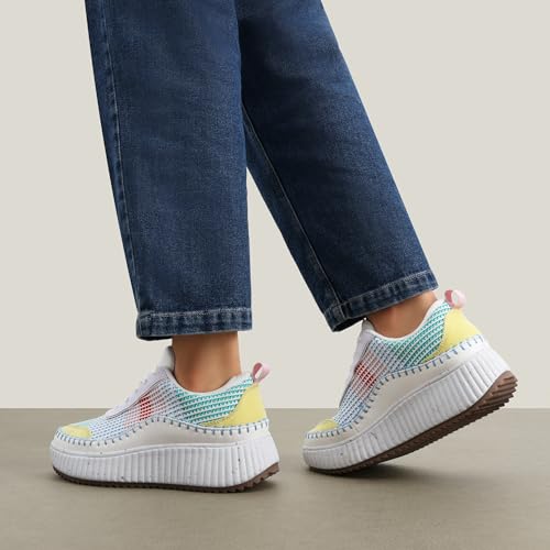 DREAM PAIRS DREAM PAIRS Women Chunky City Tweed Comfortable Casual Platform Fashion Sneaker,Size 6,White/Rainbow,SDFN2379W