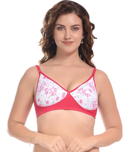 Image of FIMS - Fashion is my style Women Cotton Blend Floral Bra Non-Padded Non-Wired Full Coverage T-Shirt Combo Pack Multicolor Cup- B