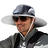 LAIAOCISI Solar Fan Sun Fishing Hat Wide Brim Cooling Bucket Hats for Men Hot Weather Outdoor Work (Black)