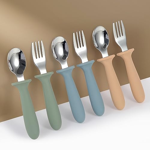 Eascrozn H-202401 Toddler Utensils, 6 Pack Kids Silverware Set With Silicone Handle, 18/8 Stainless Steel Children Safe Forks And Spoons, Dishwasher Safe thumb #1