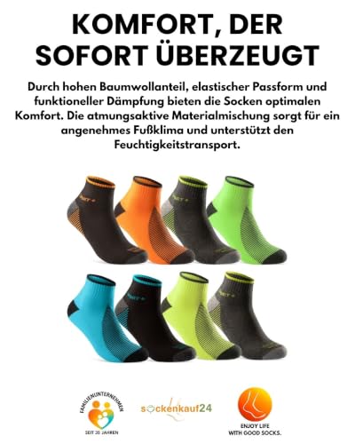 Foto von 8 Paar Sportsocken Herren Damen Sneaker Socken Quarter NEON verstärkte Frotteesohle 16209 WP (39-42)