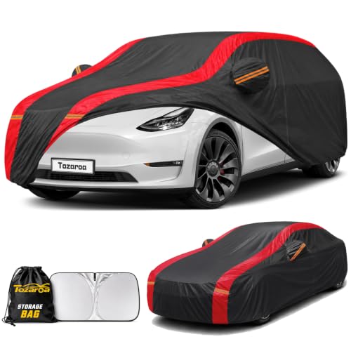 SUV Car Cover Custom Fit Tesla Model Y/Model Y Juniper (2020-2026), 100% Waterproof All-Weather Car Covers, Outdoor Full Exterior Cover with Winter, Sun, Rain and UV Protection with Cotton Line.