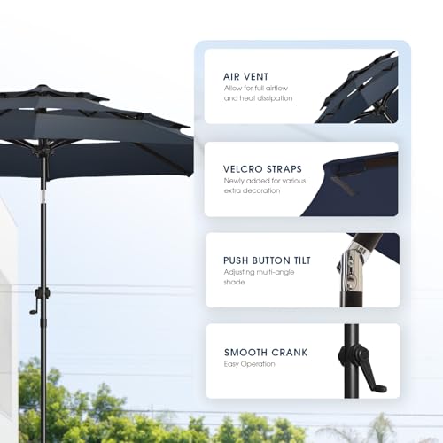wikiwiki 9ft 3-Tier Patio Umbrella Outdoor Table Market Umbrella for Patio with Push Button Tilt/Crank, Fade Resistant Waterproof POLYESTER Canopy for Garden, Lawn, Deck, Backyard & Pool, Navy Blue by wikiwiki - Used condition - Image 5