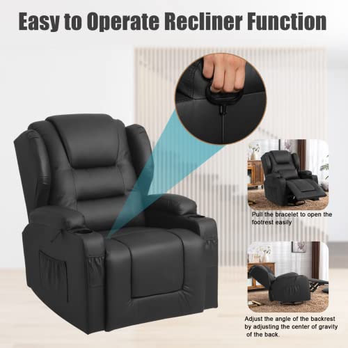 Etageria Swivel Rocker Recliner Nursery Rocking Chairs 360 Degree, Manual Glider Recliner Chairs For Living Room,Upholstered Swivel Single Sofa Seat With Cup Holders, Side Pockets, Pillow, Leather #TOP4
