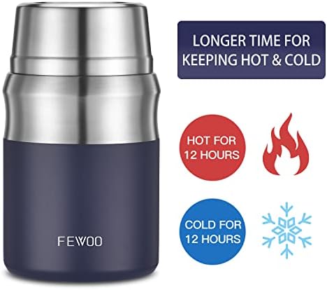 FEWOO Food Jar,720ml Vacuum Insulated Stainless Steel Lunch Box, Leak Proof Soup Containers with bag for Hot or Cold Food (Blue 720ml)
