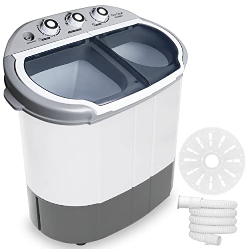 Pyle Portable Washing Machine - Twin Tub 11Lbs Capacity, Compact Mini Laundry Washer (7.7 Lbs) & Spinner (3.3 Lbs) with Timer Control - Perfect for Home, Apartment, Camping, RVs and Dorms (Grey) by Pyle - Used condition - US$144.99