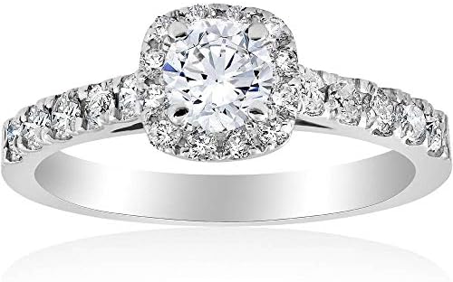 1ct Cushion Halo Diamond Engagement Ring 14K White Gold