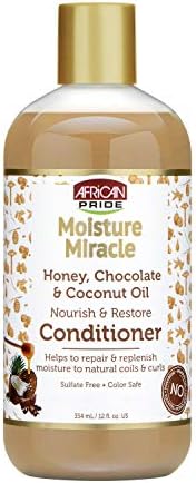 African Pride Moisture Miracle Honey, Chocolate & Coconut Oil Conditioner - Helps Repair & Replenish Moisture to Natural Coils & Curls, Nourishes & Restores, Sulfate Free, Color Safe, 12 oz