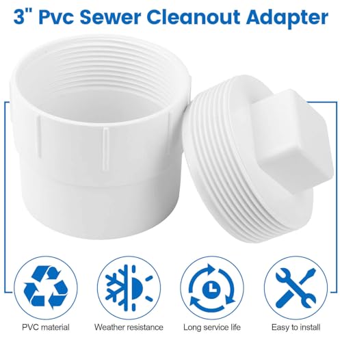 Image of 3 inch PVC Sewer Cleanout Adapter with Plug Pipe Fitting, PVC DWV Flush Sewer Cleanout Cap for Outdoor Garden, RVs Sewer or Drainage Piping Connect System