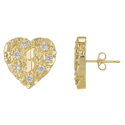 14K Gold Plated Rough Textured Nugget Earrings For Women, Hip Hop Punk Nugget Stud, Cubic Zirconia Heart Shape Gold Studs Earrings by YSQyuesongqing - Used condition - US$9.21