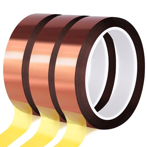 Fyguard 3 Rollen Kapton Tape 20mm x 25m Braunes Sublimationsklebeband Hitzebeständiges Klebeband Rückstandsfrei für Tassendruck Elektronik Löten Maskierung