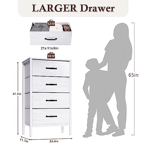 Lyncohome White Farmhouse Dresser For Bedroom, White Chest Of 4 Drawers For Bedroom, Coat Closet, Check Room, Tall White Fabric Dresser #TOP2