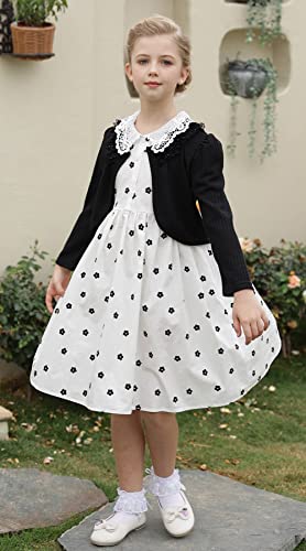 Smiling Pinker Little Girls Cardigan Shrug Cotton Waffle Knit Bolero Lace Beaded Button Cover Up(Black,8-9Years) #TOP2
