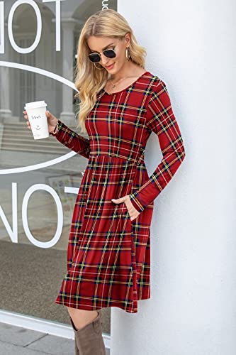 Image of DB MOON Women Casual Long Sleeve Dresses Empire Waist Knee Length Loose Dress with Pockets