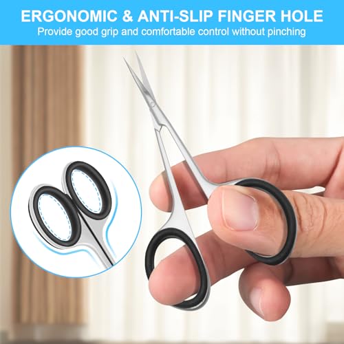 CGBE Cuticle Scissors, Professional 6-Blade Manicure Scissors, Stainless Steel Eyebrow Scissor, Cuticle Scissors Extra Fine Curved For Manicure, Eyelashes, Eyebrow, Toenail For Women And Men, Black