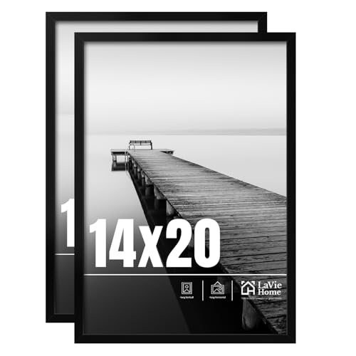 LaVie Home 14x20 Picture Frame 2 pack, Display Pictures 14 x 20 Poster Frame, 14x20 Black Photo Frame with HD Plexiglass, Display Frame for Vertical or Horizontal, Classic Collection