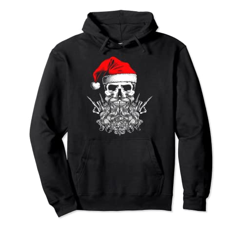Hail Santa Heavy Metal Skull Christmas T-shirt Hand Horns Pullover Hoodie