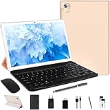 FACETEL Tablet 10 Zoll, Tablet PC Android 11 Octa-Core | GMS-Zertifizierung | 4 GB + 64 GB (TF 128GB) | Batterie 8000mAh | 5 MP+8 MP | Bluetooth | WLAN, Tablet mit Tastatur Maus Touchstift - Golden