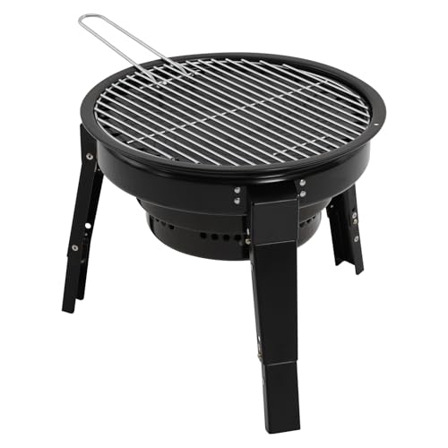 Barbacoa plegable de carbón vegetal – Barbacoa portátil de camping para 3 – 6 personas, altura ajustable, con parrilla, bandeja recogecenizas y bolsa, ideal para balcón, jardín y picnic