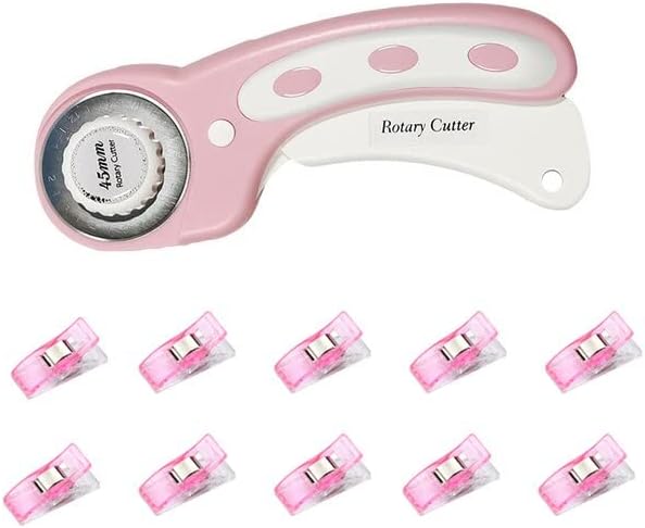 DIY 45mm Rotary Cutter With 10 Pcs Sewing Clips, for Fabric, Leather, Paper Circular Cutting Patchwork Leather Cutting Tools - (Color: pink)