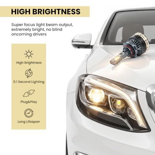 Image of klyro LED Headlight Bulb for Car 200W 20000LM 4300K Warm White Light | Plug & Play Waterproof LED Headlamp | High Visibility Night Driving Light | Pack of 2 HB3 /HB4 (9005 /9006)
