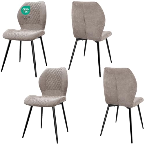 JIJIAN Pack de 4 Sillas de Comedor, Sillas de Cocina, Sillas de Salón, Sillas Tapizadas, sillas ergonómicas de Lino para Comedor, Cocina, Dormitorio, Recepción, Marrón