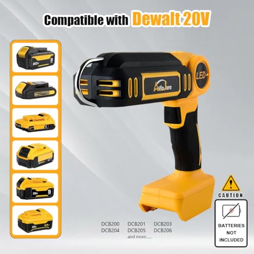 AUTOJARE Cordless LED Work Light for Dewalt 20V 2500LM Battery Light with Hook Portable 2 Lighting Modes Inspection Light for Car Repair, Workshop, Camping, Outdoor (NO Battery) - Thumbnail 6