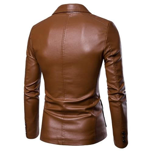 DGHM-JLMY Men's Suit Collar Fashion Pu Leather Jacket Casual 2 Button Slim Faux Leather Blazer Business Leather Sport Coat3